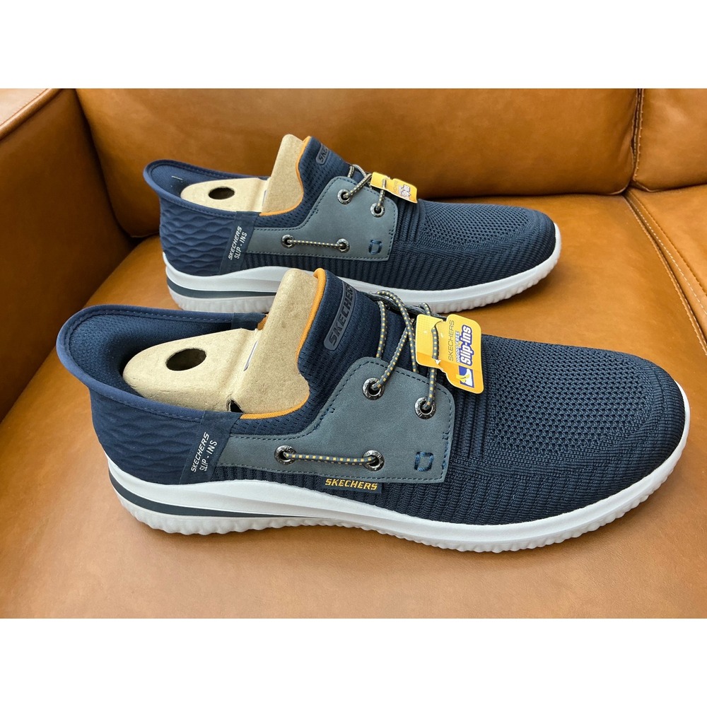Skechers Slip-ins Delson 3.0 Roth Mens 12 Navy New Hands Free Vegan Sneaker